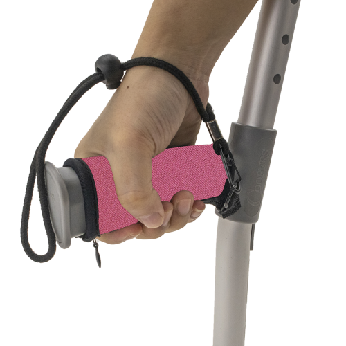 Pair Of Neoprene Soft Grip Crutch Handle Covers With Wrist Strap - Pink